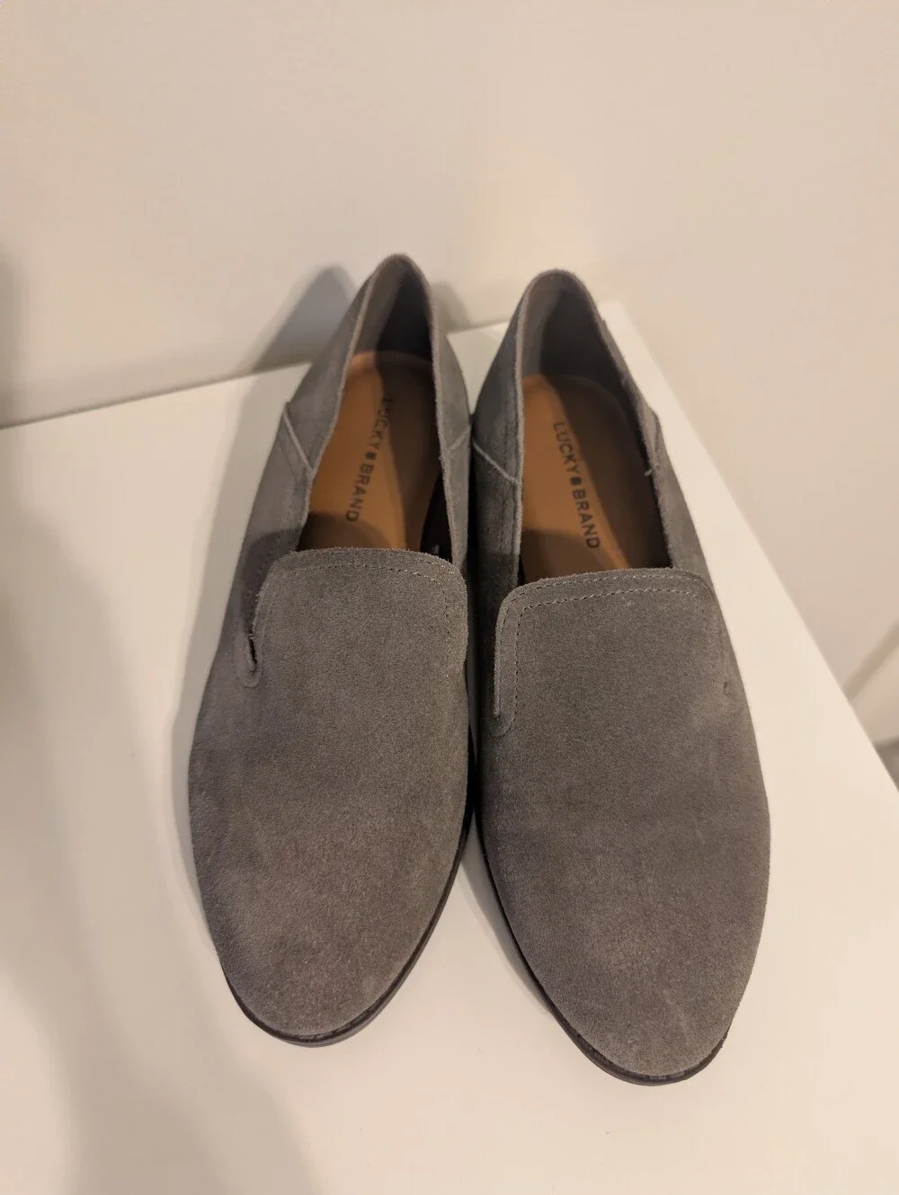 Lucky Brand Gray Suede Leather Loafers Women’s Size 6.5 Slip On Flats